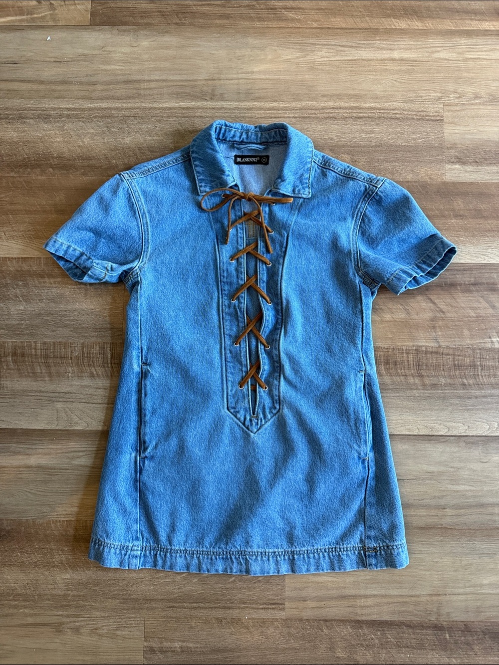 Blank NYC Light Blue Denim Lace-Up Polo Tunic